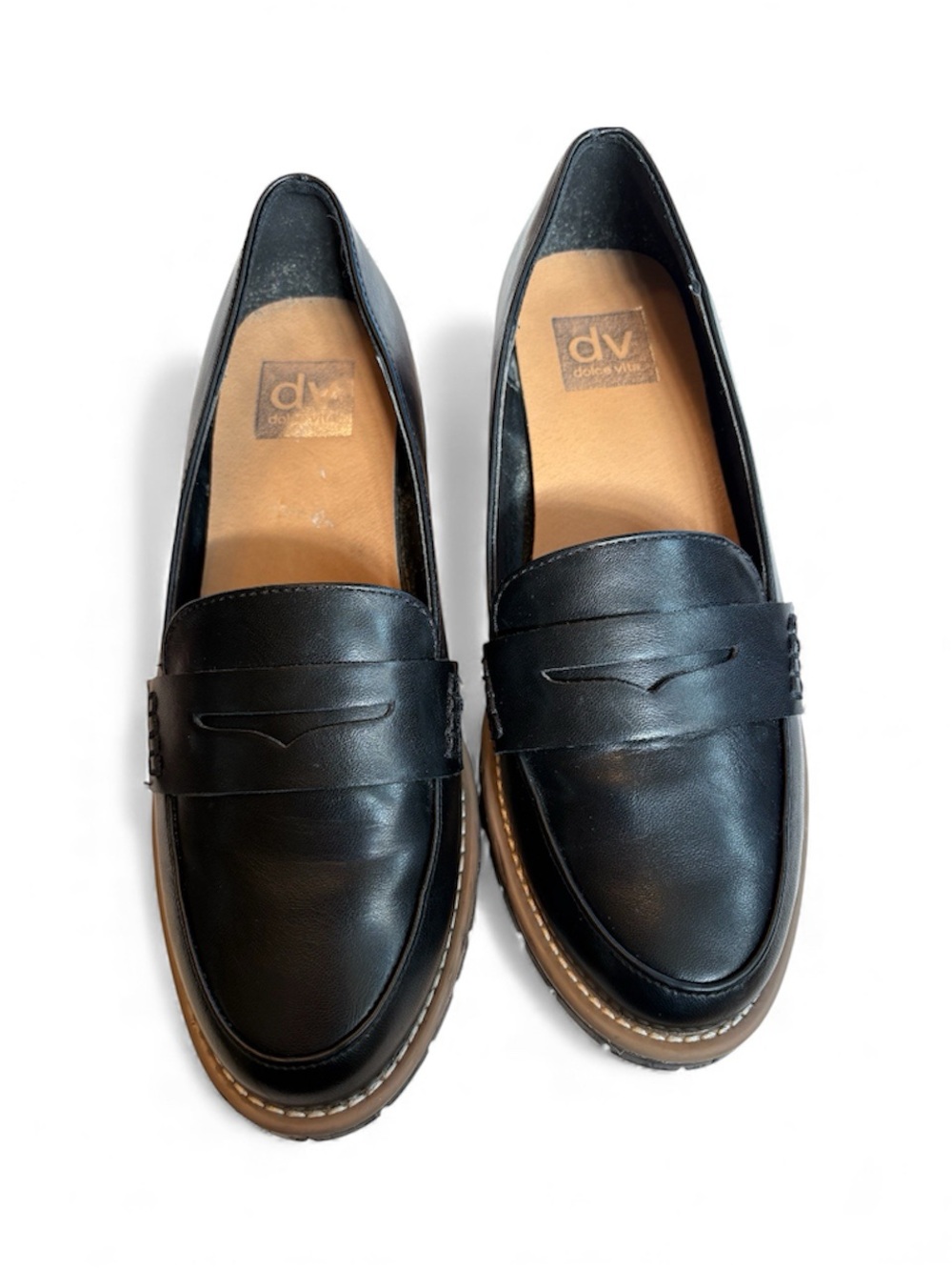 Dolce Vita Black Leather Lug Sole Loafers